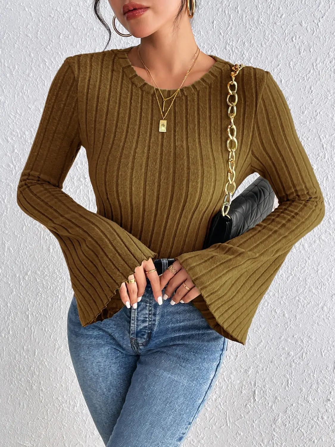Honey Round Neck Flare Sleeve T-Shirt - Beautifeye Boutique