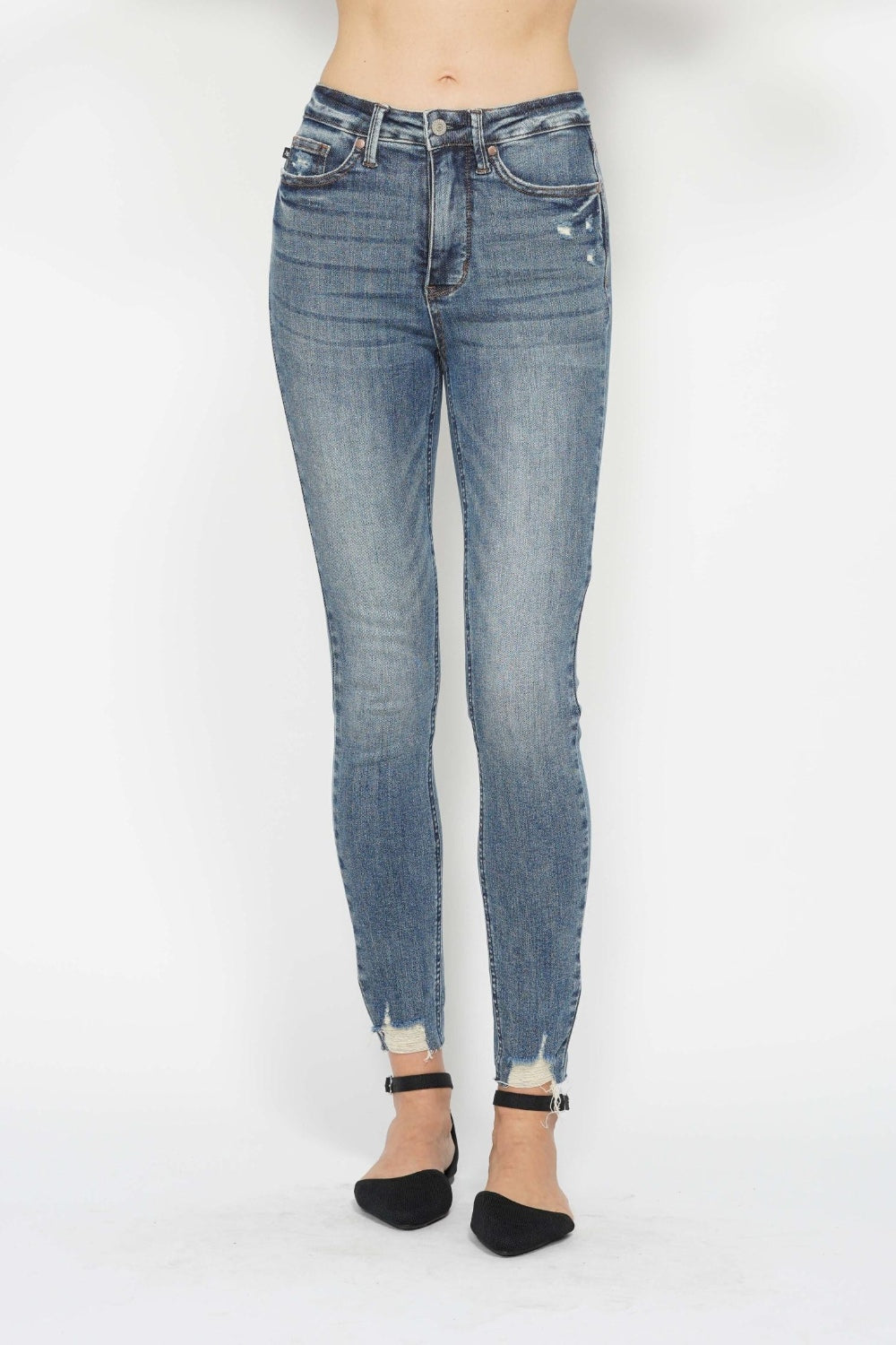 Judy Blue Full Size Tummy Control Vintage Wash Hem Destroy Skinny Jeans - Beautifeye Boutique