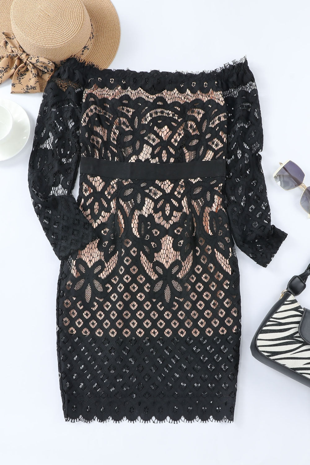 Off-Shoulder Long Sleeve Lace Dress - Beautifeye Boutique
