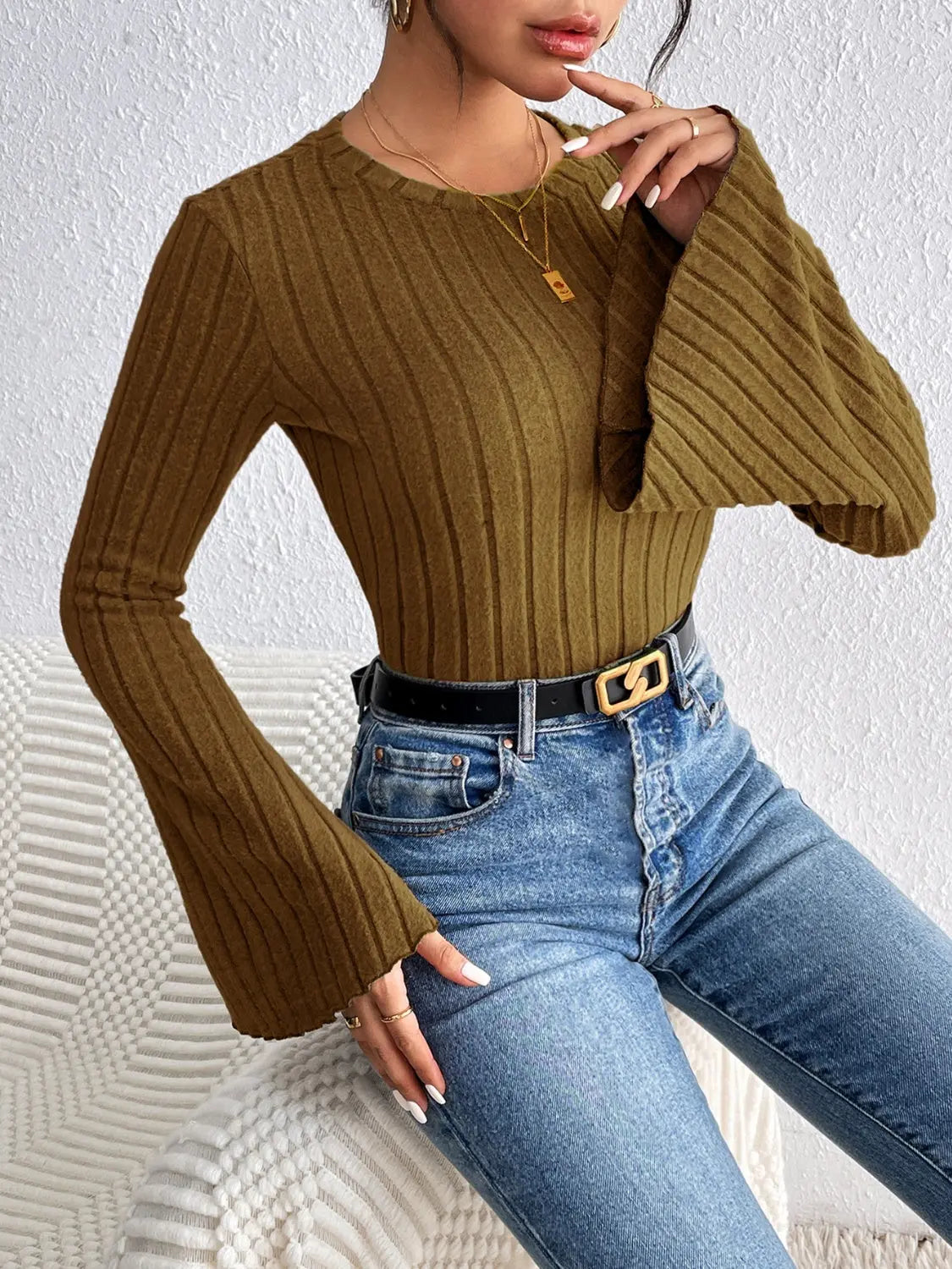 Honey Round Neck Flare Sleeve T-Shirt - Beautifeye Boutique