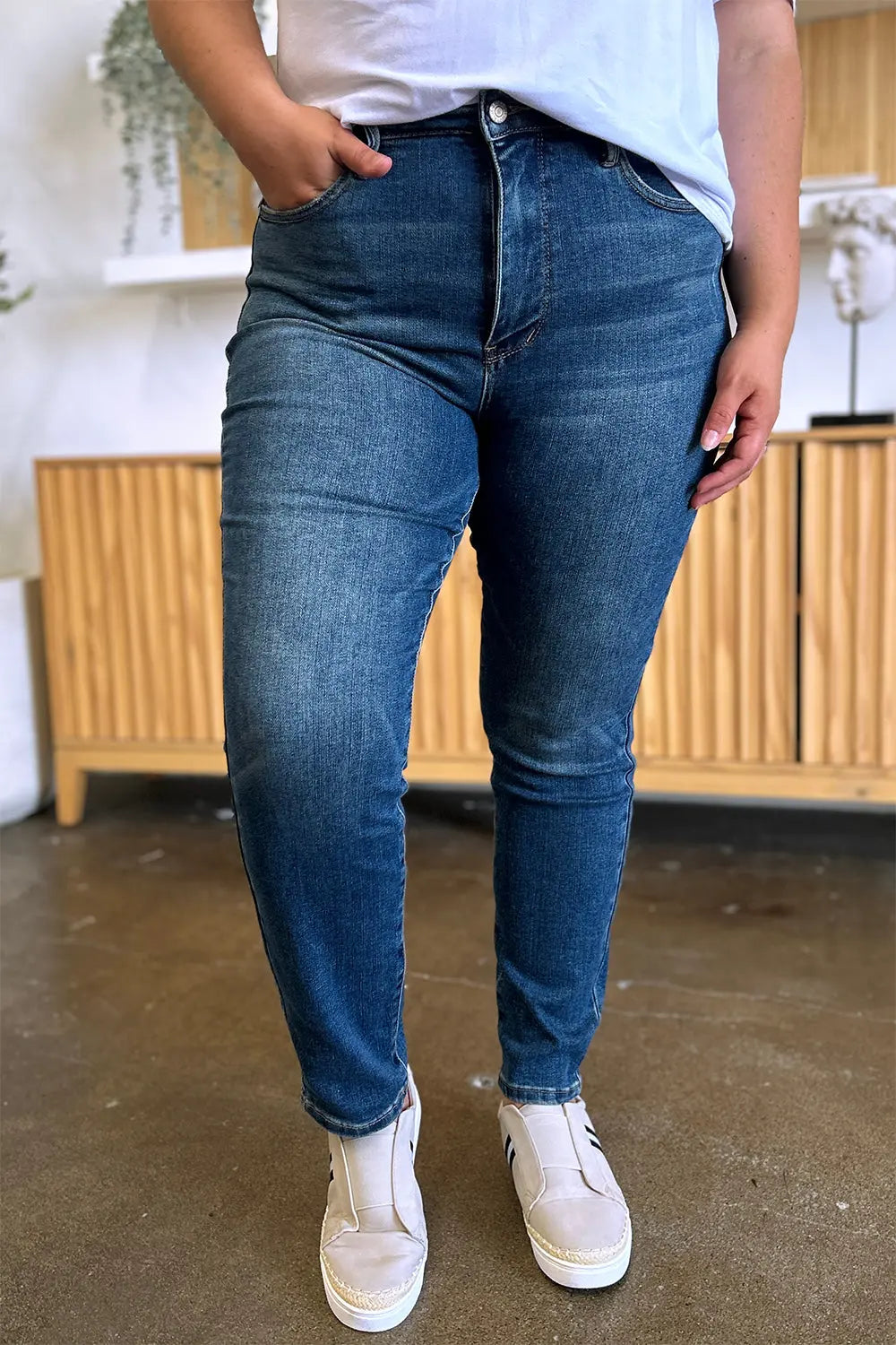 Judy Blue Full Size Tummy Control High Waist Slim Jeans - Beautifeye Boutique