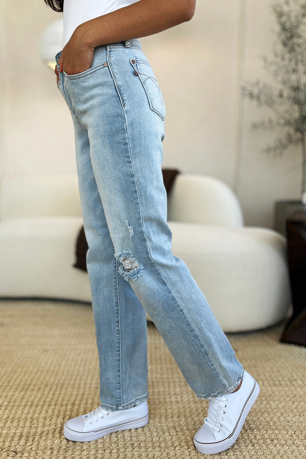 Judy Blue Full Size High Waist Distressed Straight Jeans - Beautifeye Boutique