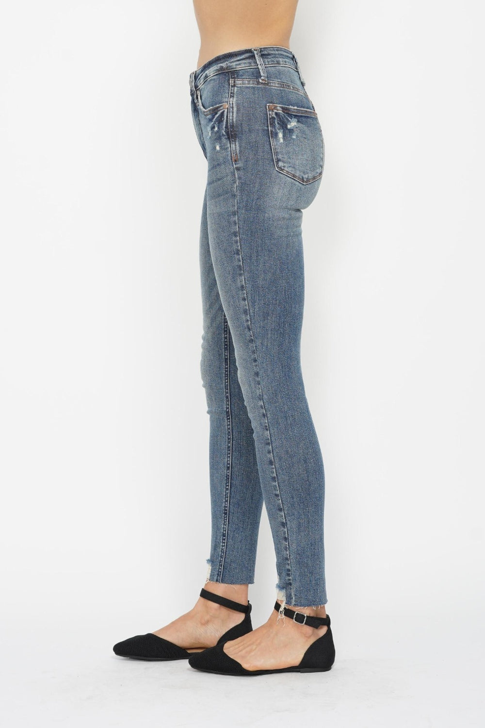 Judy Blue Full Size Tummy Control Vintage Wash Hem Destroy Skinny Jeans - Beautifeye Boutique