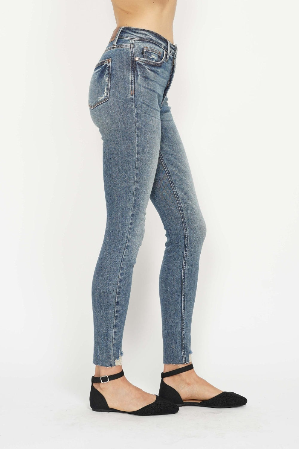 Judy Blue Full Size Tummy Control Vintage Wash Hem Destroy Skinny Jeans - Beautifeye Boutique
