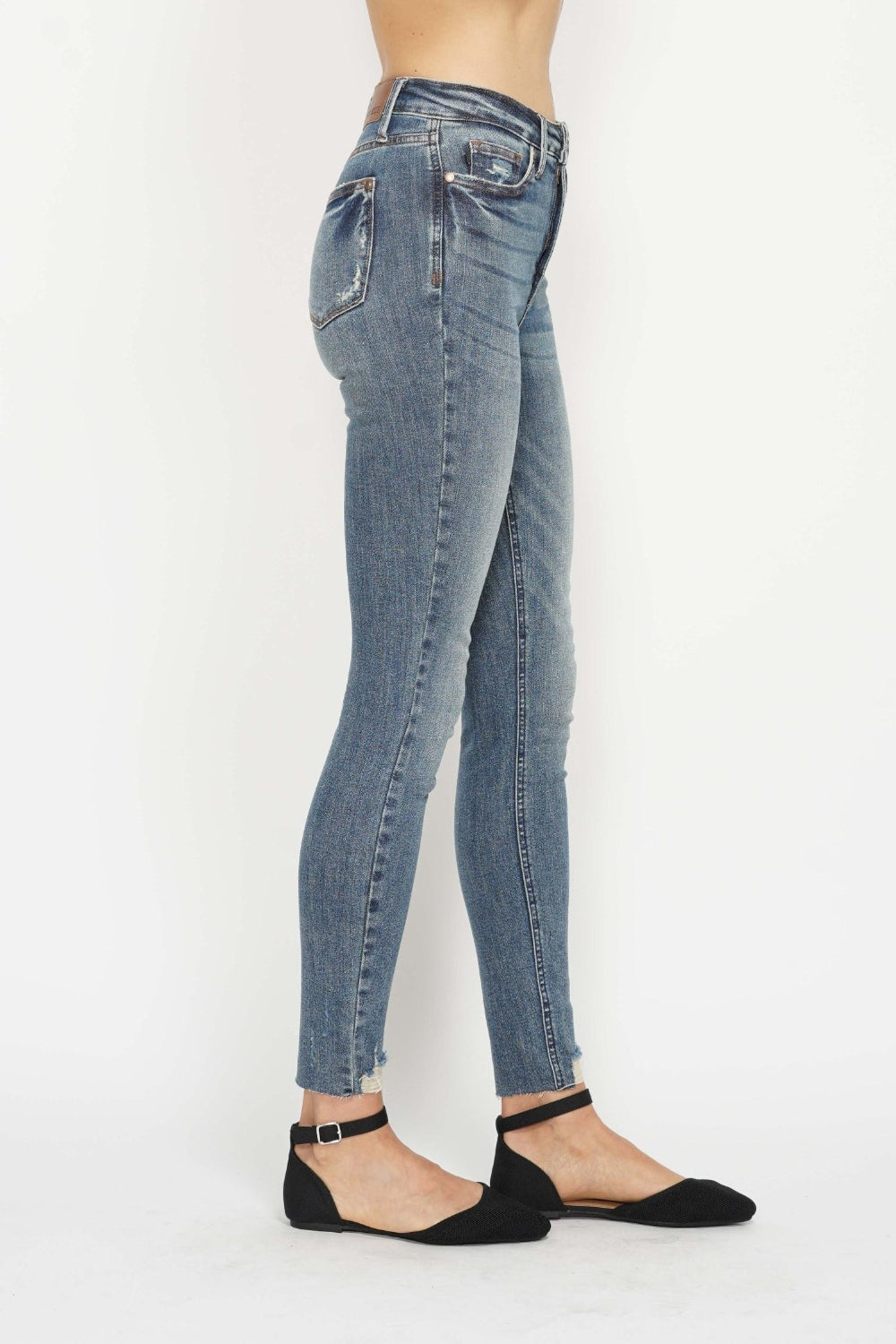 Judy Blue Full Size Tummy Control Vintage Wash Hem Destroy Skinny Jeans - Beautifeye Boutique