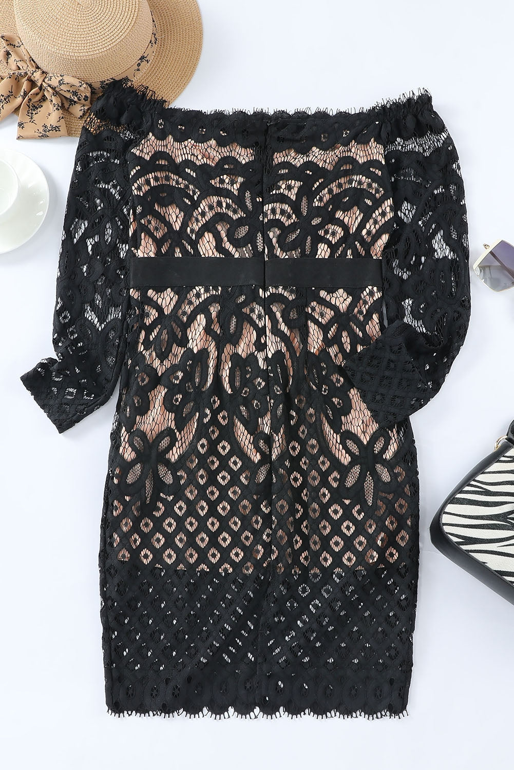 Off-Shoulder Long Sleeve Lace Dress - Beautifeye Boutique