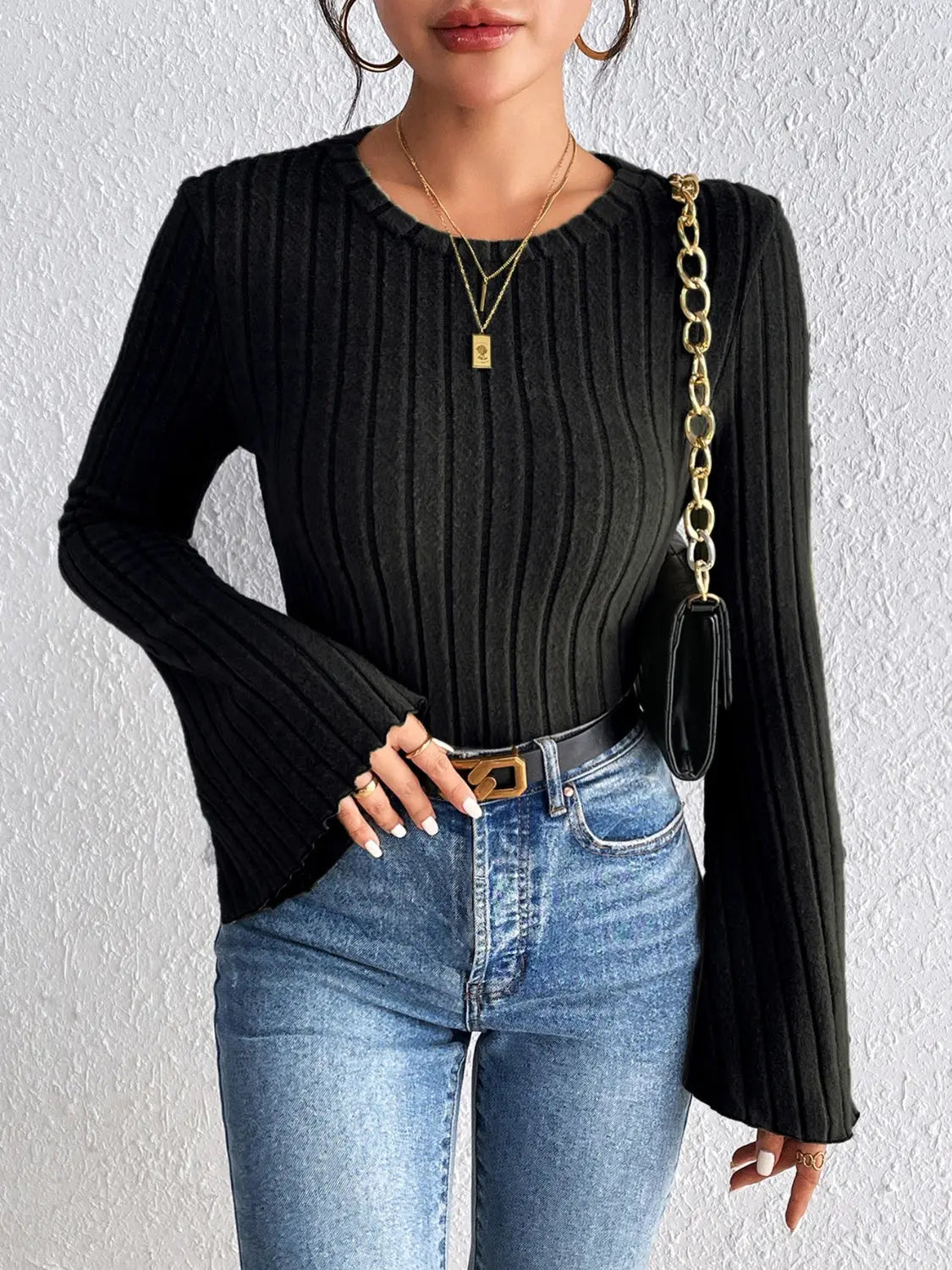 Honey Round Neck Flare Sleeve T-Shirt - Beautifeye Boutique