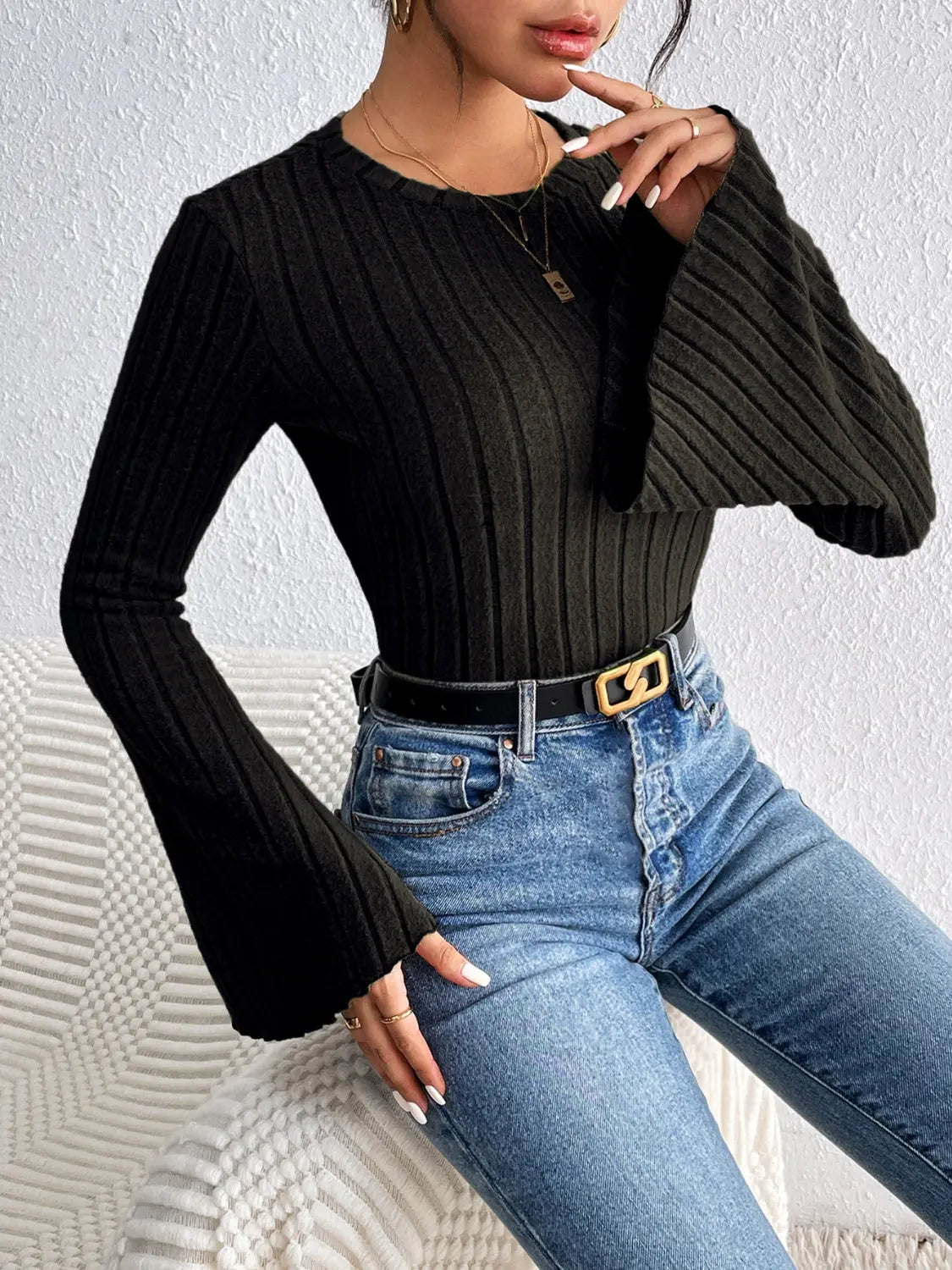 Honey Round Neck Flare Sleeve T-Shirt - Beautifeye Boutique
