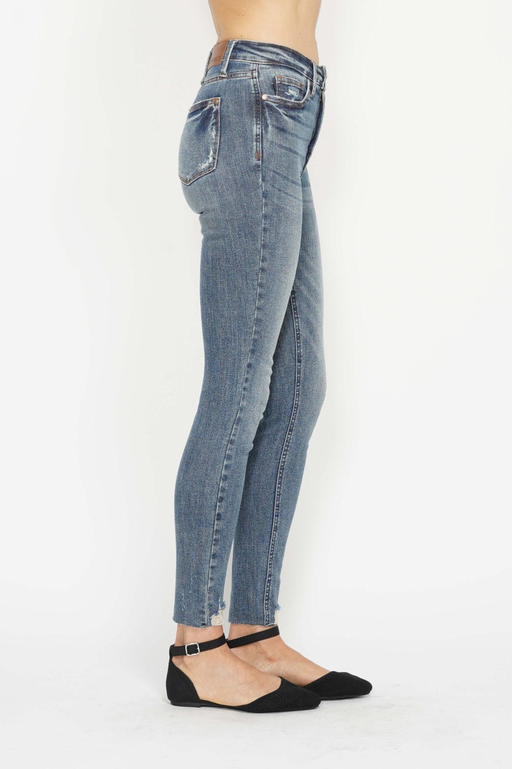 Judy Blue Full Size Tummy Control Vintage Wash Hem Destroy Skinny Jeans - Beautifeye Boutique