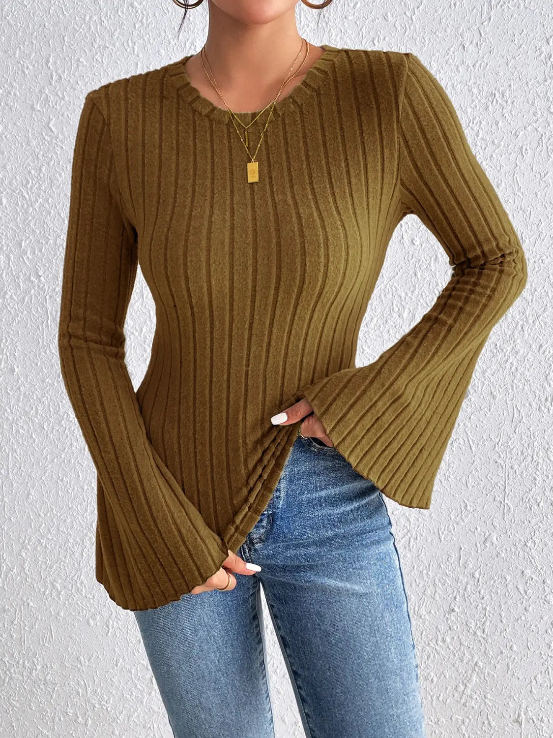 Honey Round Neck Flare Sleeve T-Shirt - Beautifeye Boutique