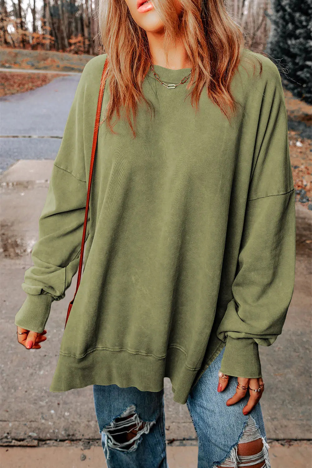 Dropped Shoulder Round Neck Long Sleeve Blouse - Beautifeye Boutique