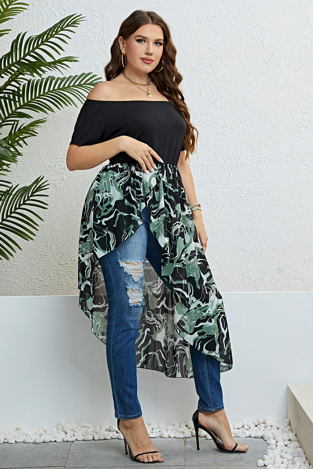 Honey Plus Size Off-Shoulder Asymmetrical Hem Dress - Beautifeye Boutique