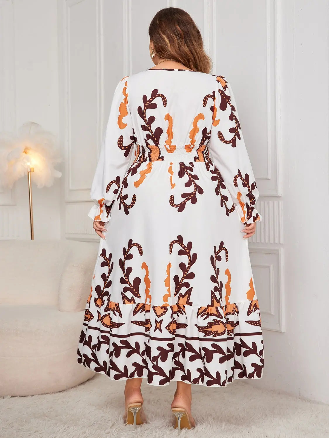 Honey Plus Size Printed Surplice Flounce Sleeve Dress - Beautifeye Boutique