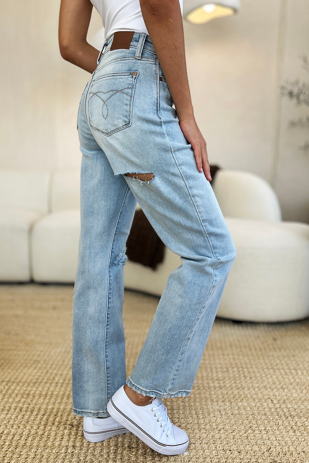 Judy Blue Full Size High Waist Distressed Straight Jeans - Beautifeye Boutique