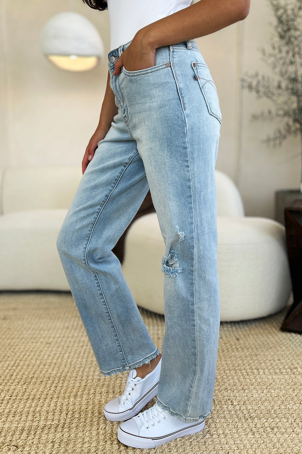 Judy Blue Full Size High Waist Distressed Straight Jeans - Beautifeye Boutique