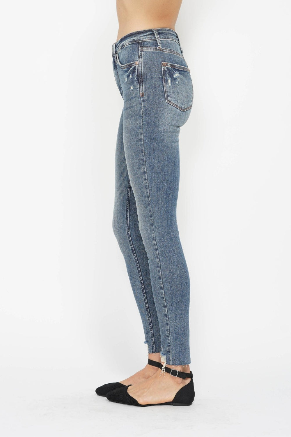 Judy Blue Full Size Tummy Control Vintage Wash Hem Destroy Skinny Jeans - Beautifeye Boutique