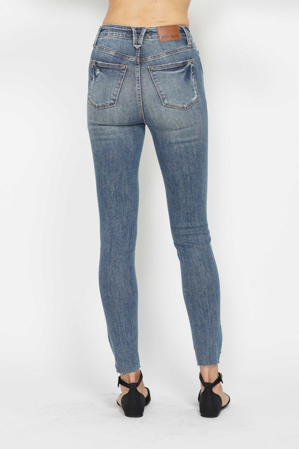 Judy Blue Full Size Tummy Control Vintage Wash Hem Destroy Skinny Jeans - Beautifeye Boutique