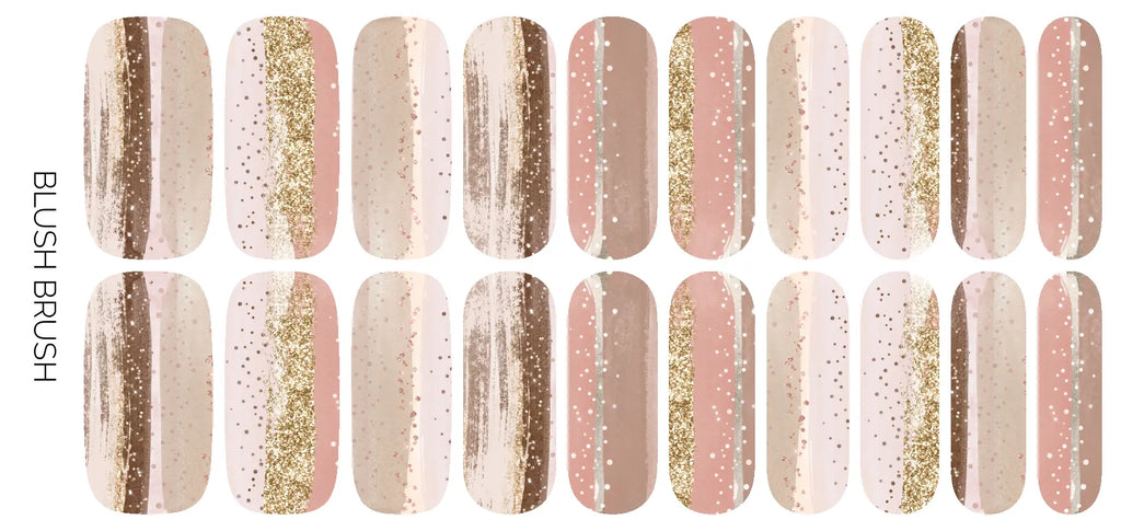 Blush Brush | Neutral Brush Stroke Gold Glitter Nail Wrap - Beautifeye Boutique