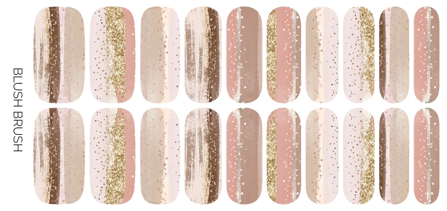 Blush Brush | Neutral Brush Stroke Gold Glitter Nail Wrap - Beautifeye Boutique