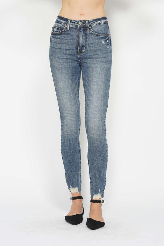 Judy Blue Full Size Tummy Control Vintage Wash Hem Destroy Skinny Jeans - Beautifeye Boutique
