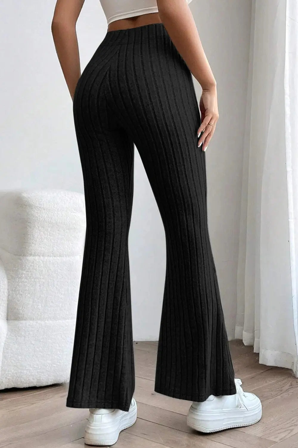 Basic Bae Ribbed High Waist Flare Pants - Beautifeye Boutique