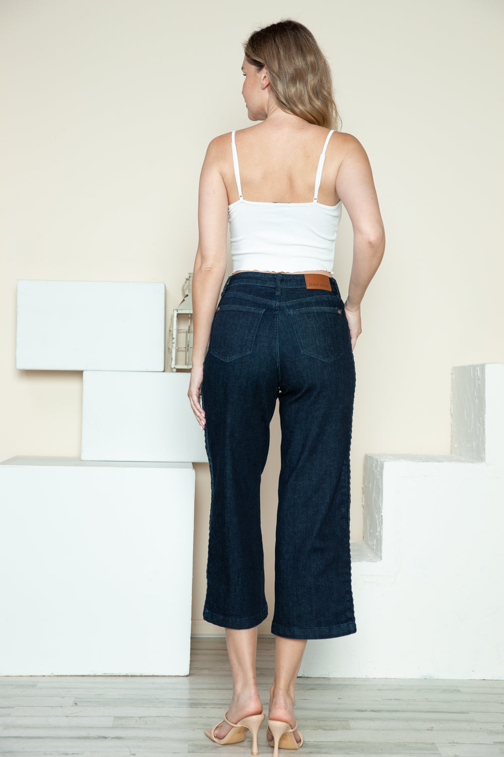 Judy Blue Full Size Side Seam Braid Detail Crop Wide Leg Jeans - Beautifeye Boutique