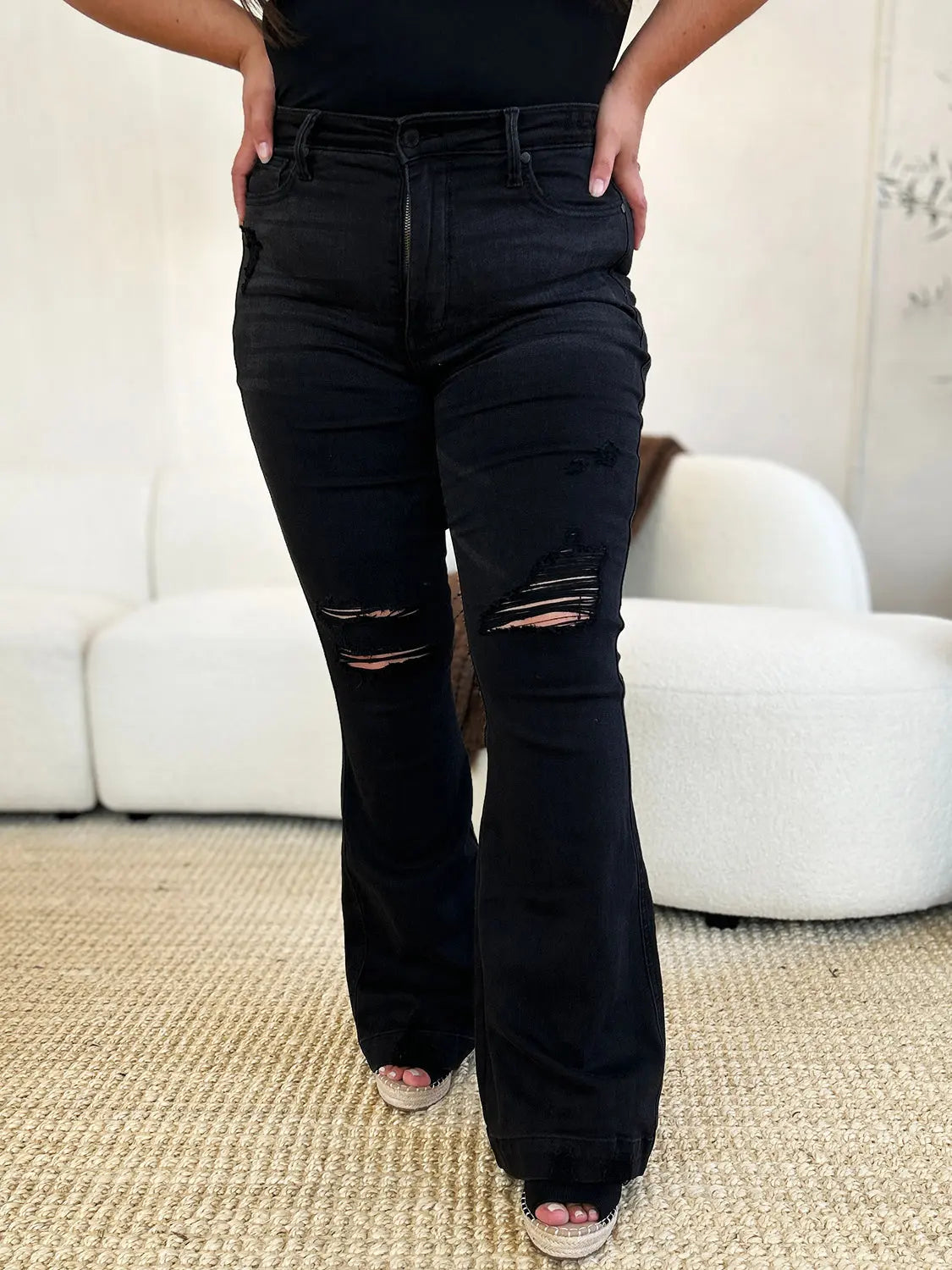 Judy Blue Full Size High Waist Distressed Flare Jeans - Beautifeye Boutique
