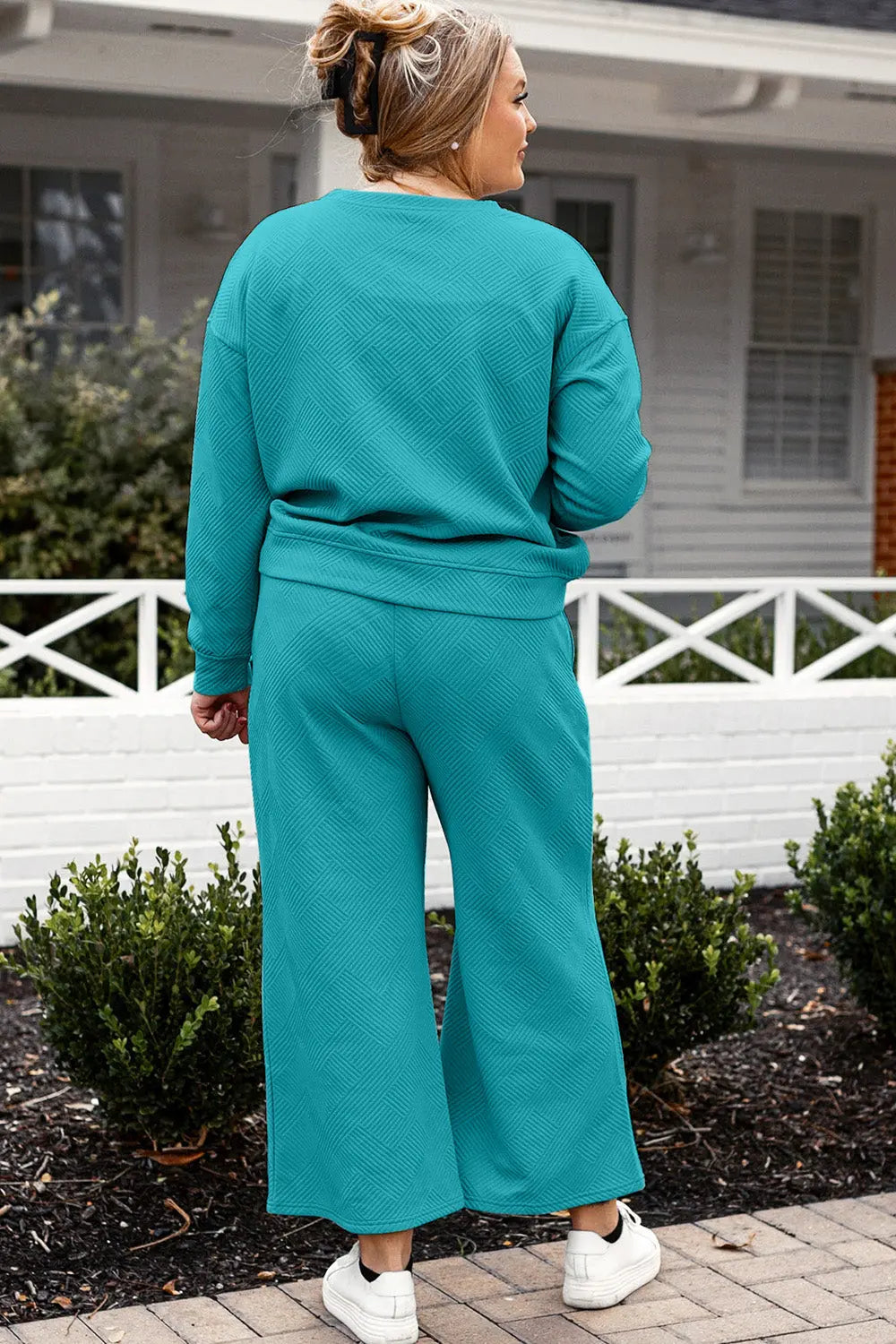 Double Take Full Size Textured Long Sleeve Top and Drawstring Pants Set - Beautifeye Boutique