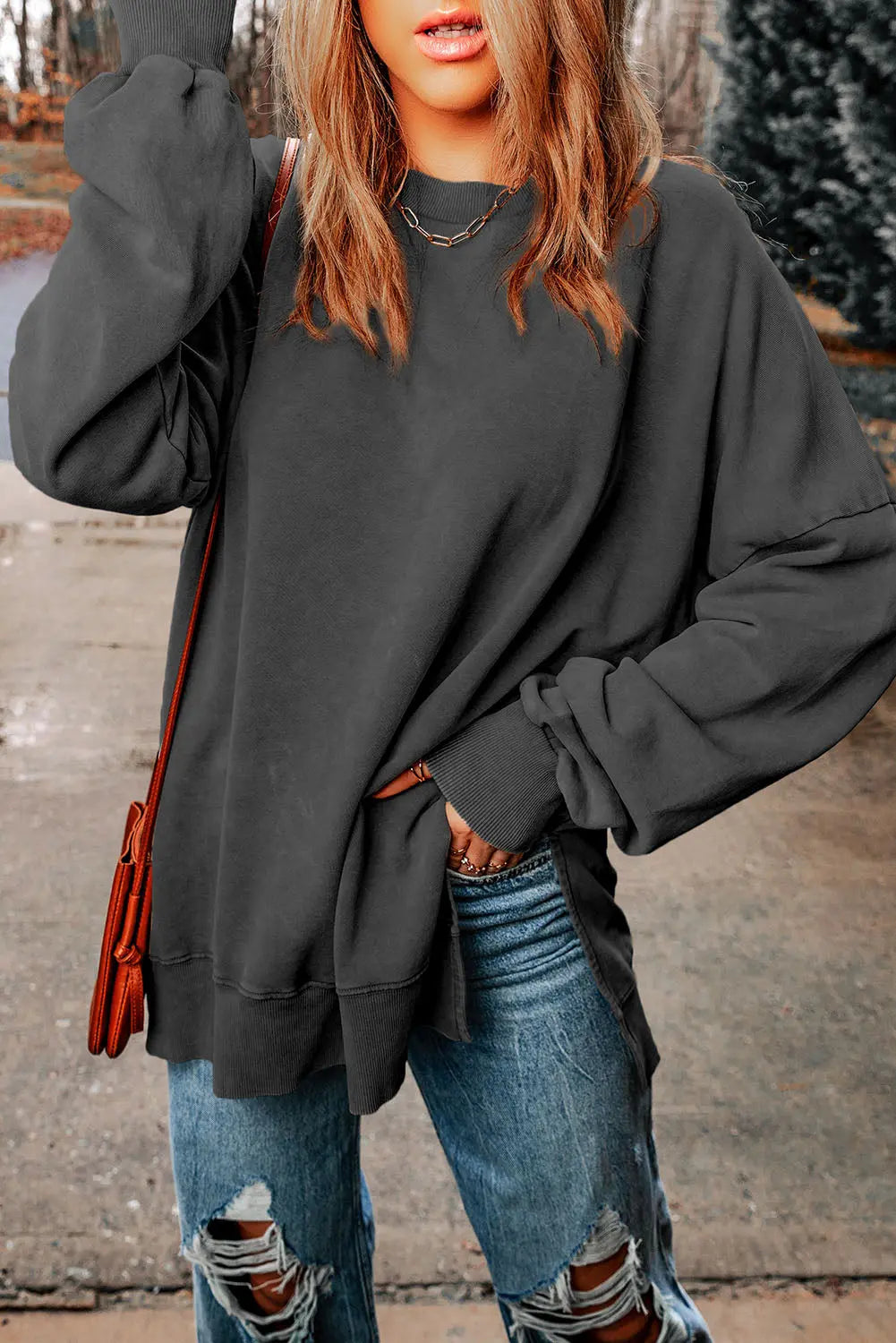 Dropped Shoulder Round Neck Long Sleeve Blouse - Beautifeye Boutique