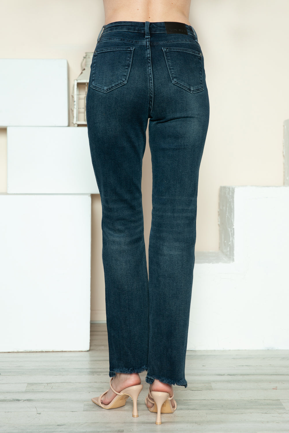 Judy Blue Full Size Button Fly Hem Destroy Straight Jeans - Beautifeye Boutique