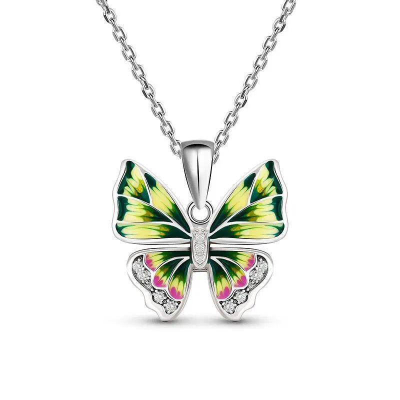 Colorful Butterfly Drop Oil Slightly Inlaid With White Stone Necklace - Beautifeye Boutique