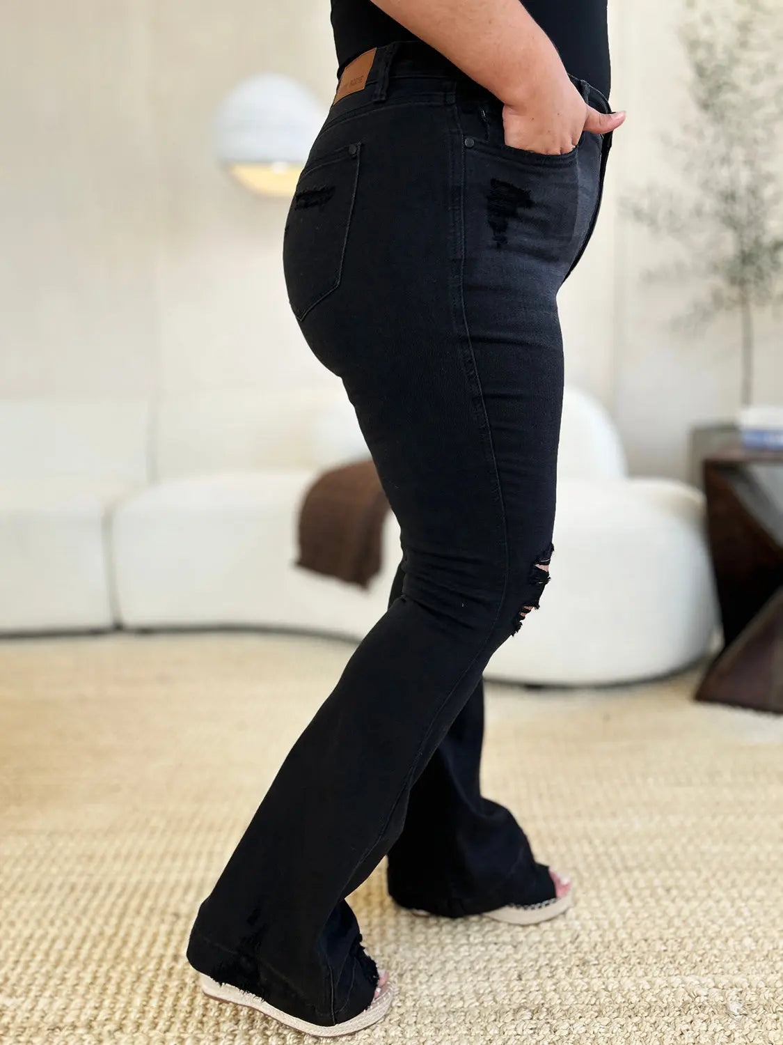 Judy Blue Full Size High Waist Distressed Flare Jeans - Beautifeye Boutique