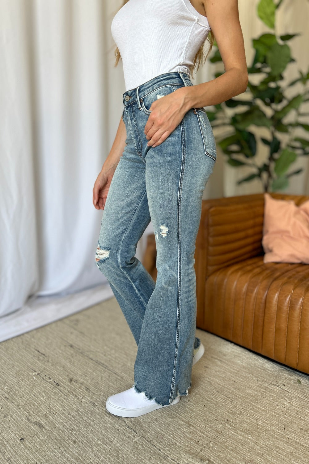 Judy Blue Full Size Medium Rise Tummy Control Destroy Flare - Beautifeye Boutique