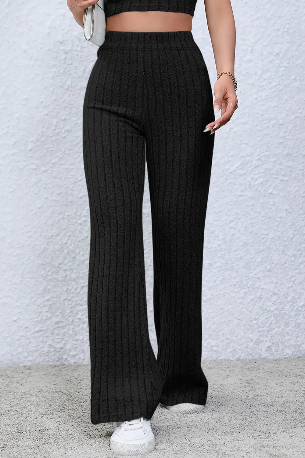 Basic Bae Ribbed High Waist Flare Pants - Beautifeye Boutique