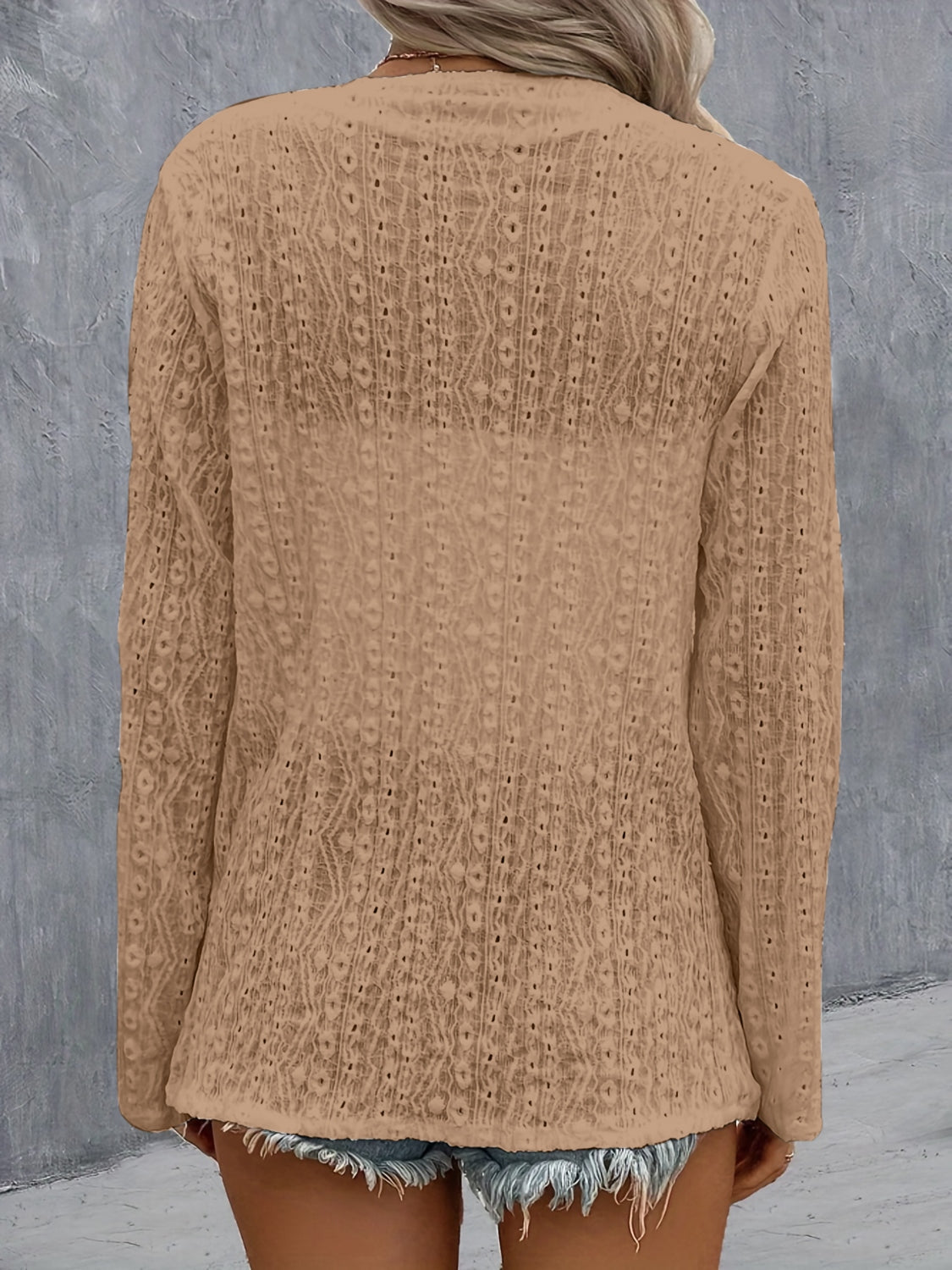 Eyelet Roll-Tab Sleeve Cardigan - Beautifeye Boutique