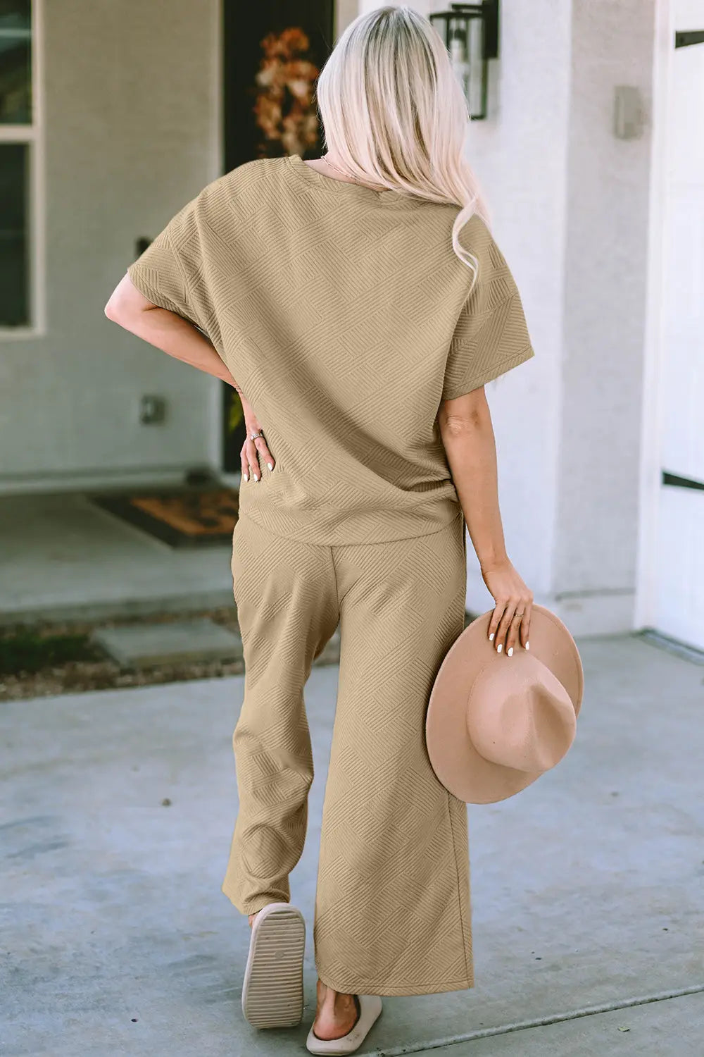 Double Take Full Size Texture Short Sleeve Top and Pants Set - Beautifeye Boutique