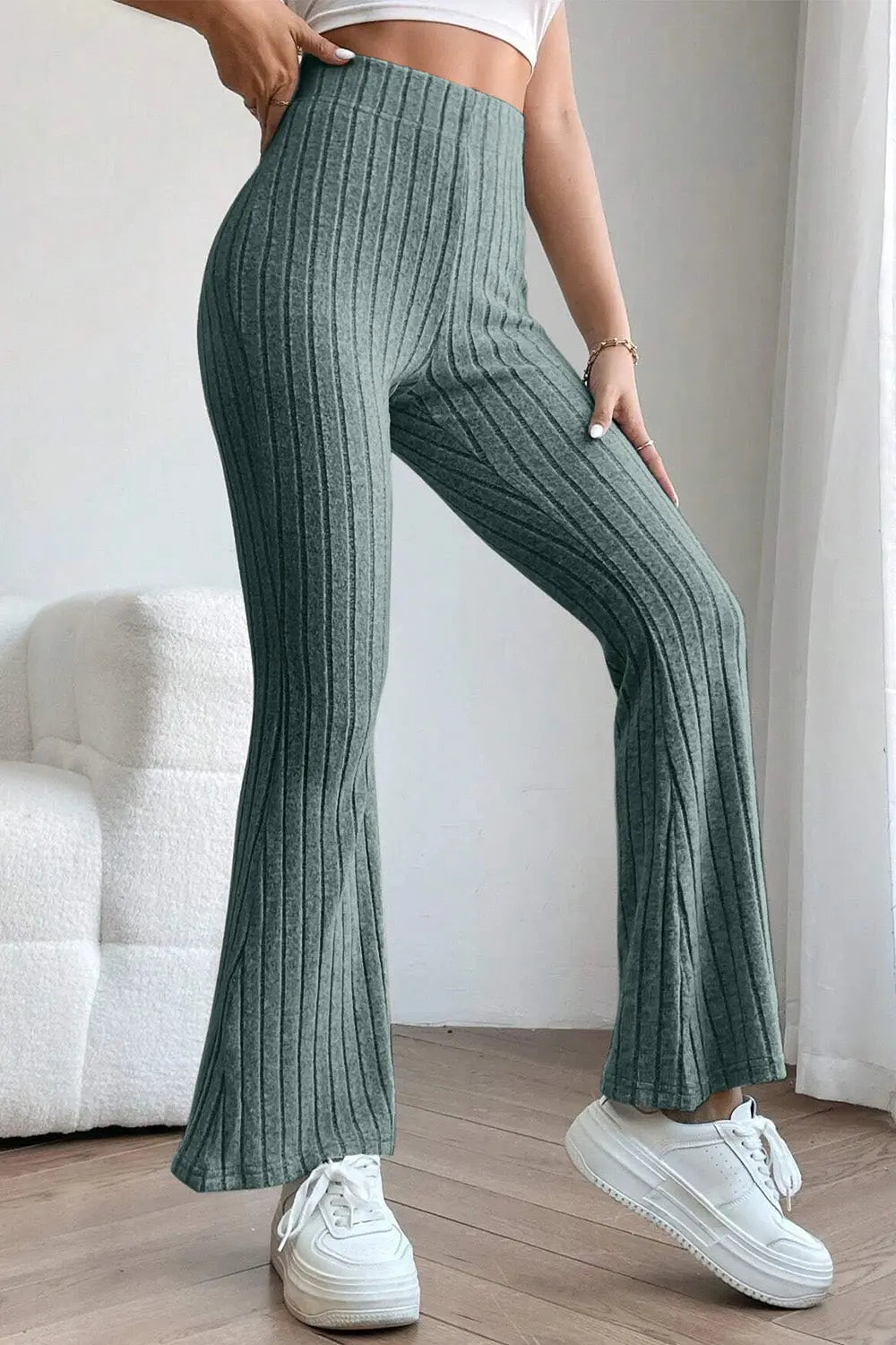 Basic Bae Ribbed High Waist Flare Pants - Beautifeye Boutique