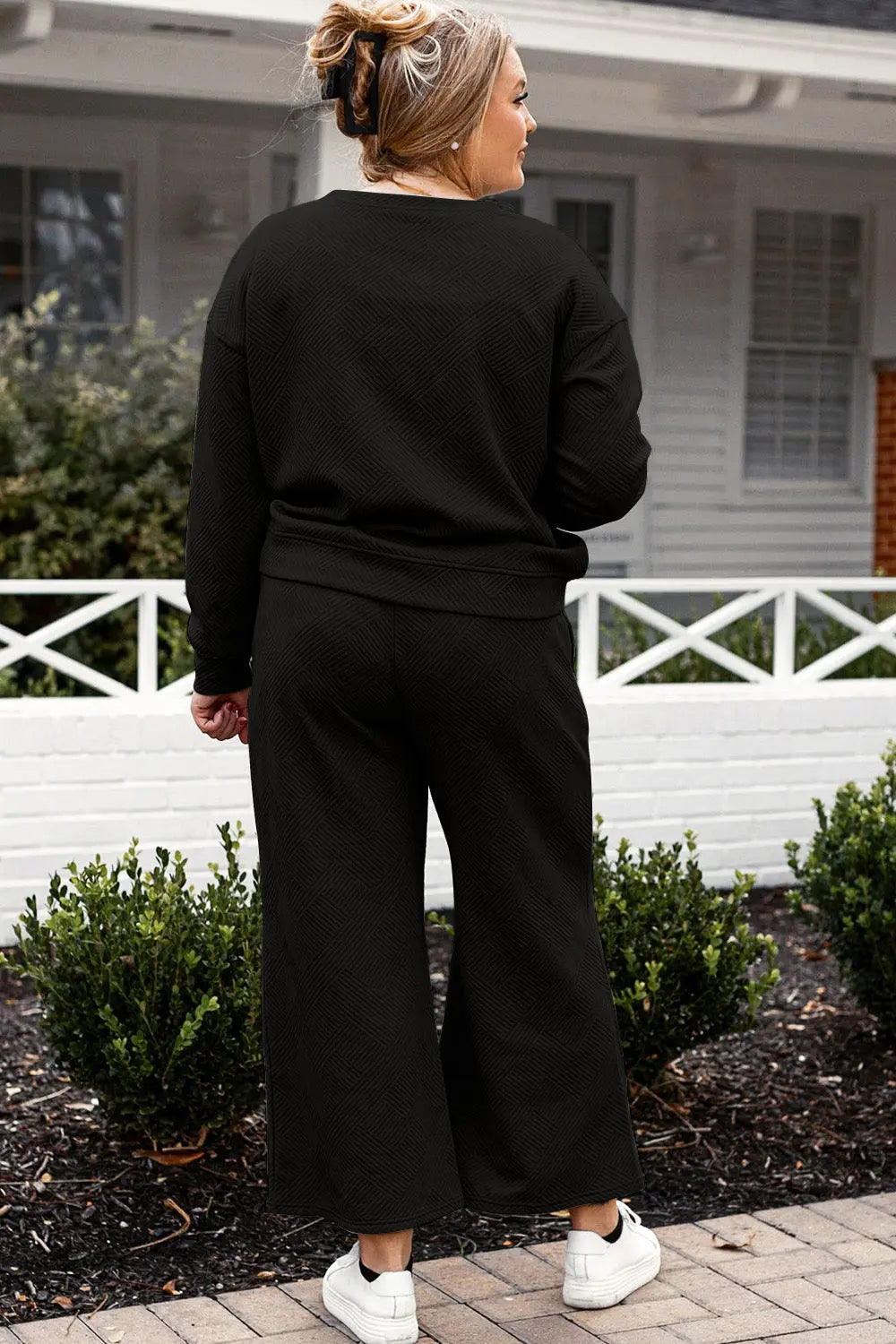 Double Take Full Size Textured Long Sleeve Top and Drawstring Pants Set - Beautifeye Boutique