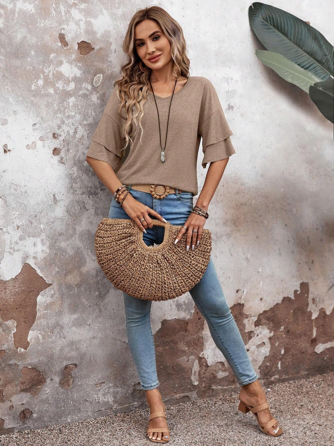 V-Neck Half Sleeve Blouse - Beautifeye Boutique