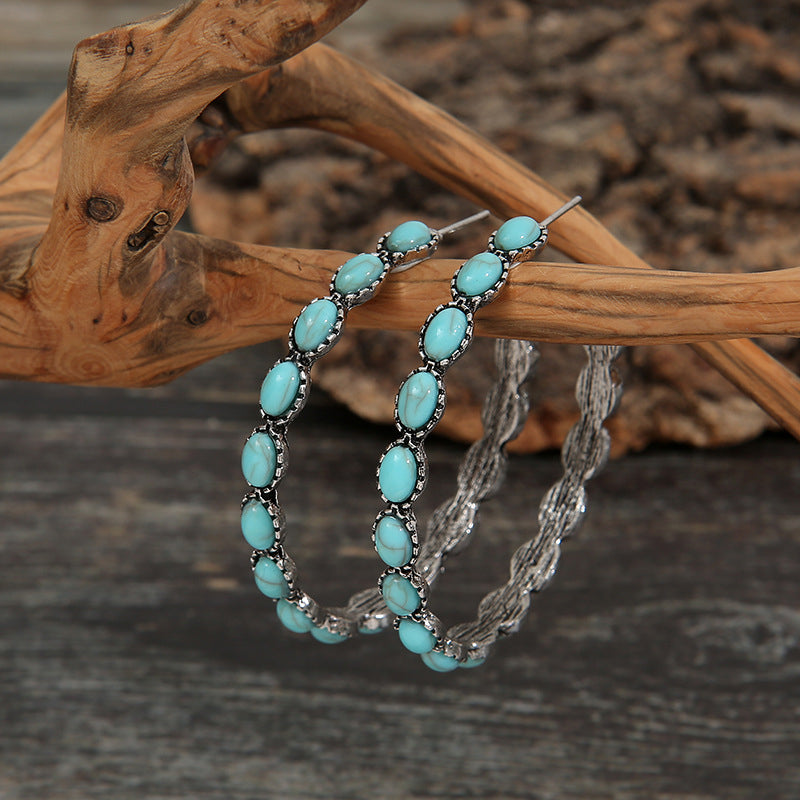 Artificial Turquoise C-Hoop Earrings - Beautifeye Boutique
