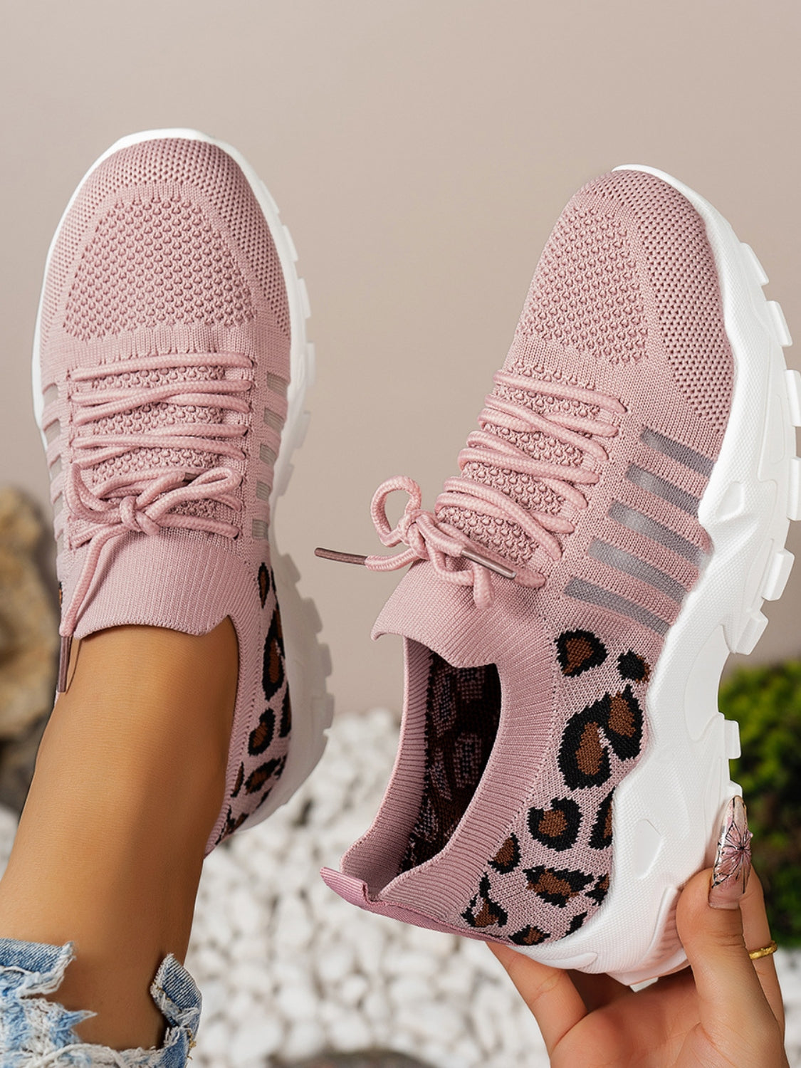 Cutout Leopard Lace Up Mesh Athletic - Beautifeye Boutique