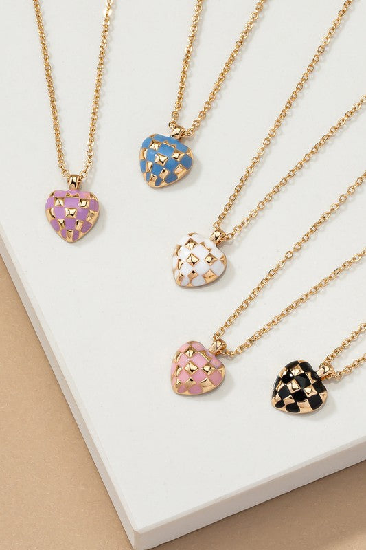 Checker Heart Pendant Necklace - Beautifeye Boutique