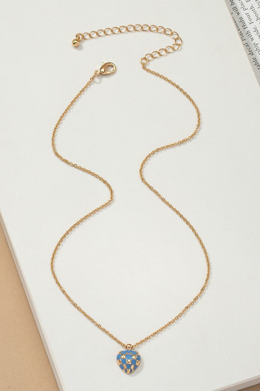 Checker Heart Pendant Necklace - Beautifeye Boutique
