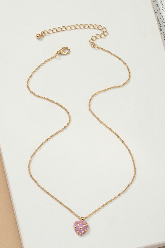 Checker Heart Pendant Necklace - Beautifeye Boutique