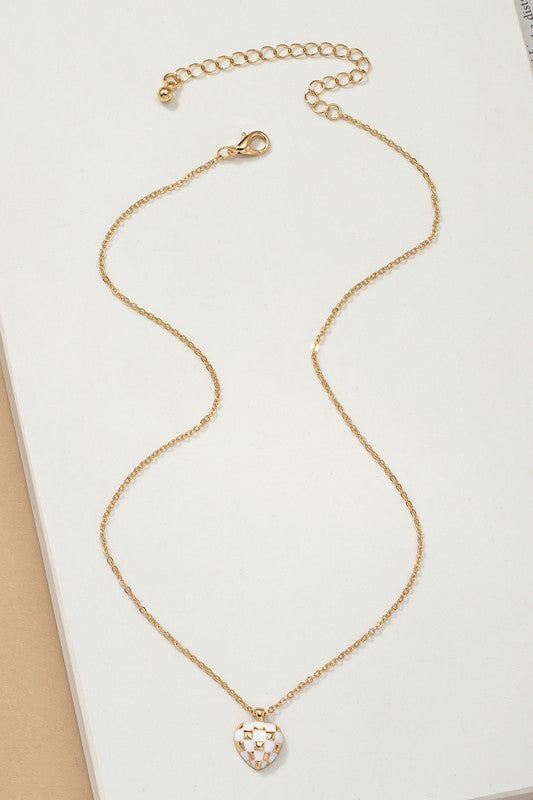 Checker Heart Pendant Necklace - Beautifeye Boutique