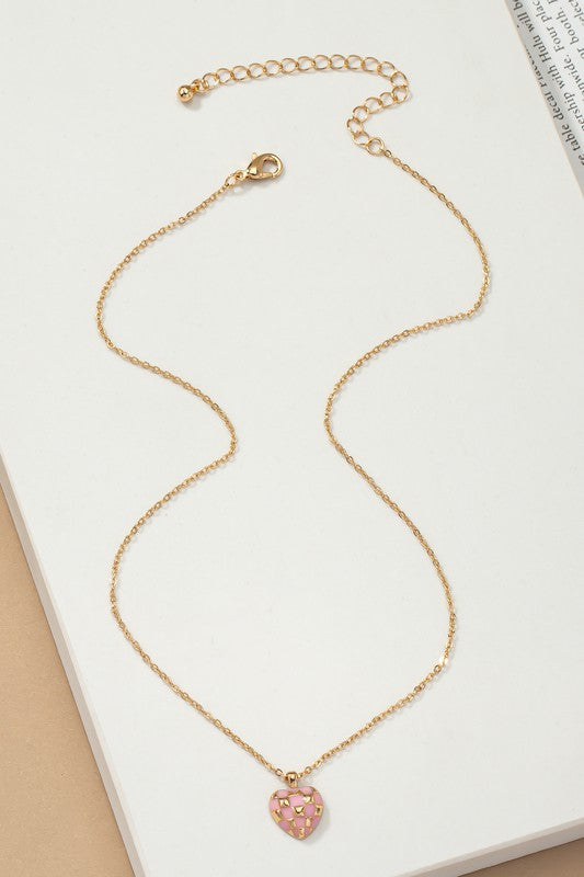 Checker Heart Pendant Necklace - Beautifeye Boutique