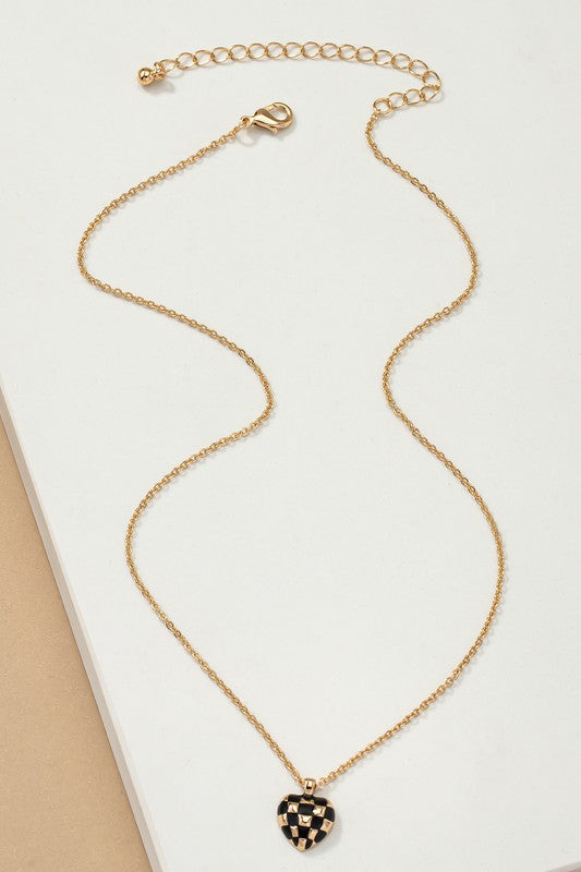 Checker Heart Pendant Necklace - Beautifeye Boutique