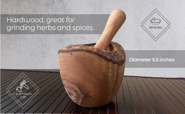 Olive Wood Rustic Mortar and Pestle - Beautifeye Boutique