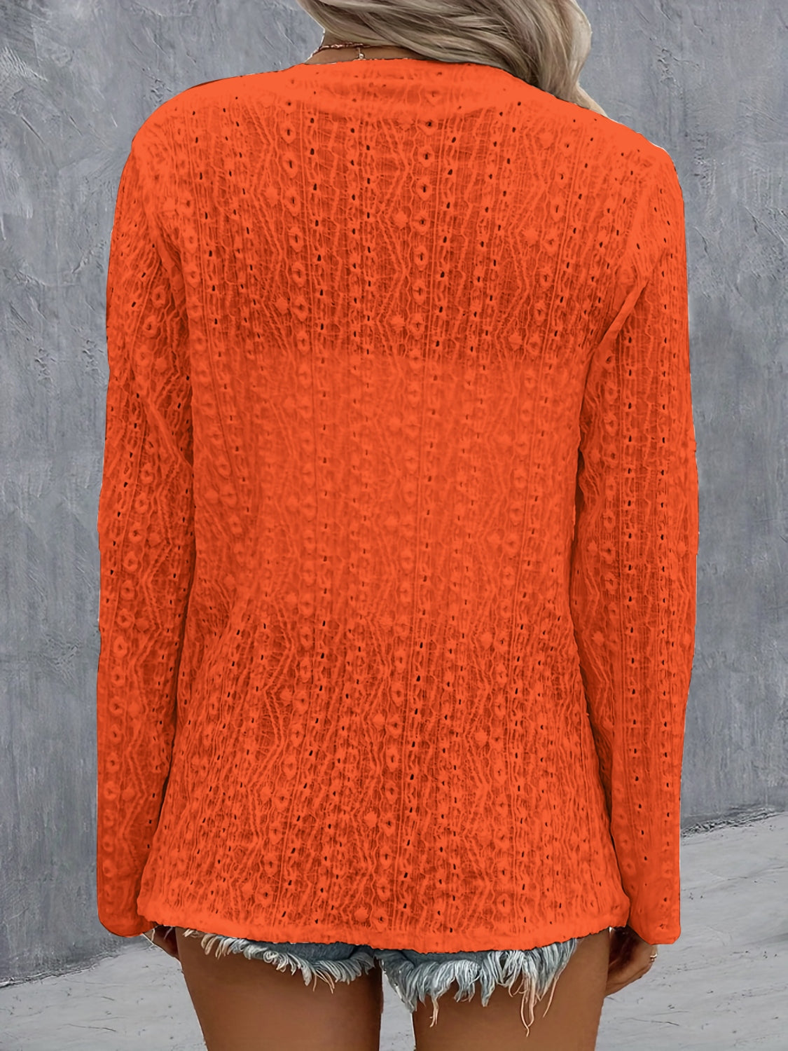 Eyelet Roll-Tab Sleeve Cardigan - Beautifeye Boutique