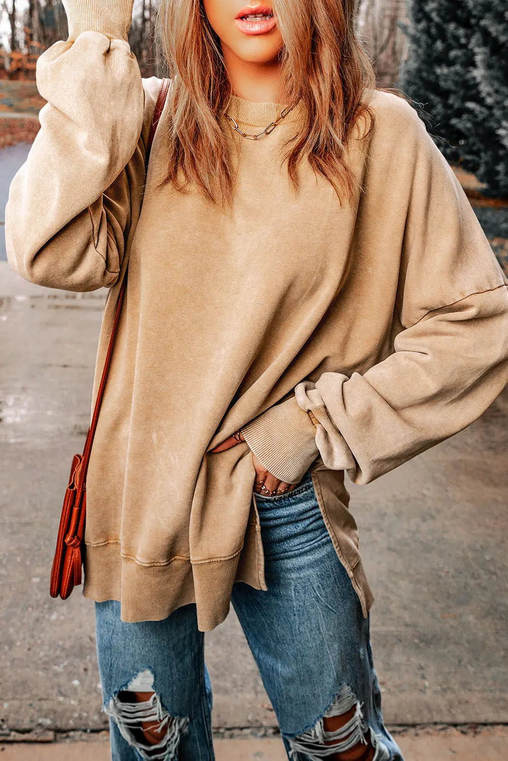 Dropped Shoulder Round Neck Long Sleeve Blouse - Beautifeye Boutique